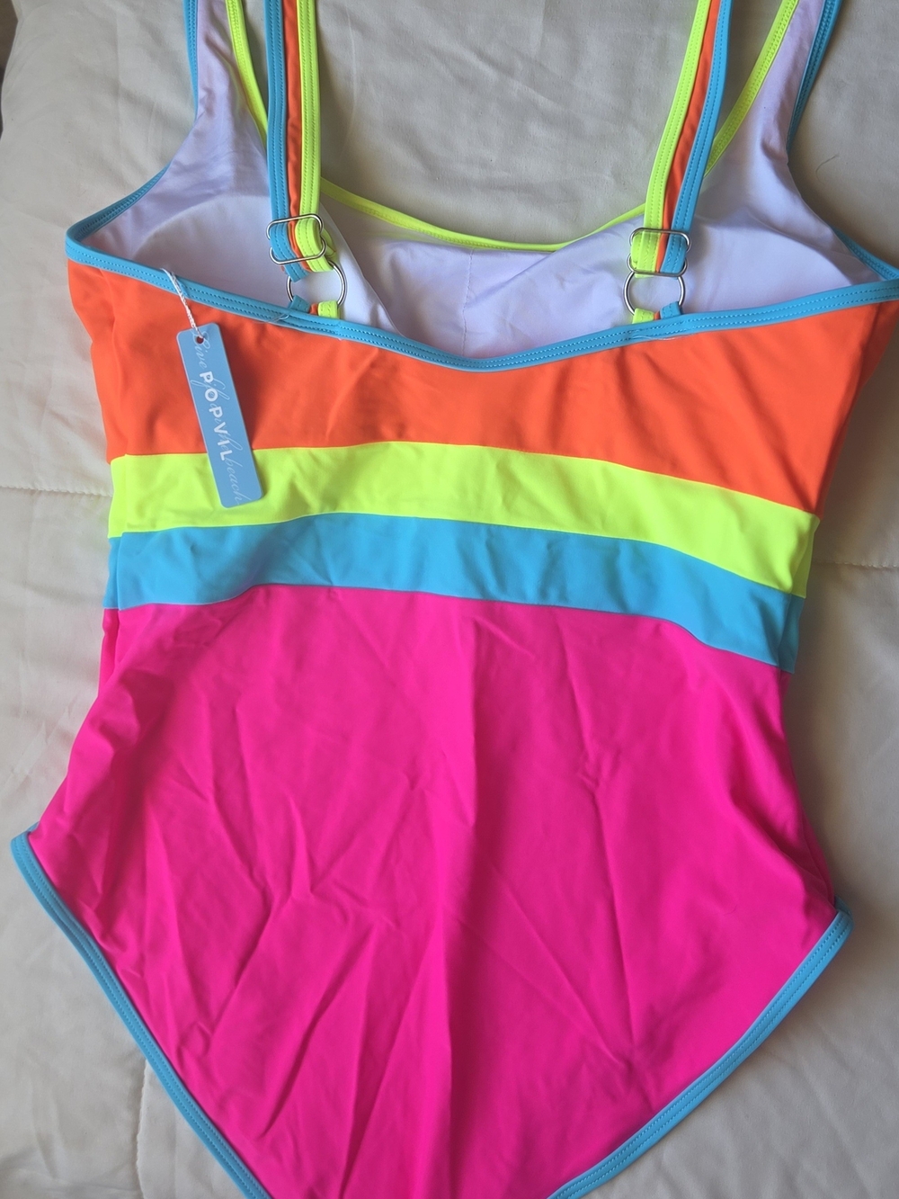 POPVIL Neon Colorblock One Piece Swimsuit Size XL (NWT) - Picture 2 of 3